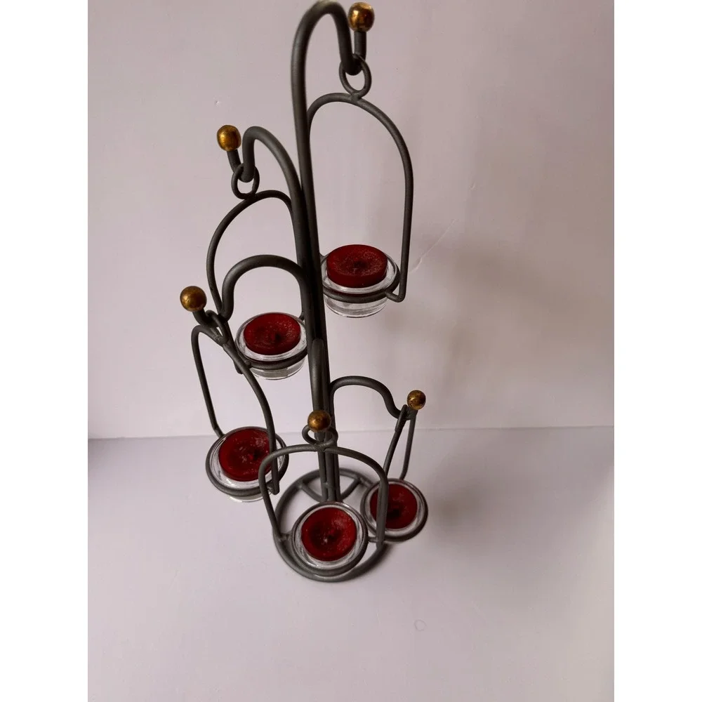 Yankee Candle Iron 5-Tier Hanging Votive Tea Light Holder Gray Gold Cranberry